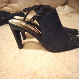 Stefani denim rhinestone heels